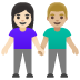 woman and man holding hands: light skin tone, medium-light skin tone on Google