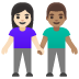 woman and man holding hands: light skin tone, medium skin tone on Google