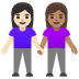 women holding hands: light skin tone, medium skin tone on Google