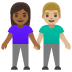 woman and man holding hands: medium-dark skin tone, medium-light skin tone on Google
