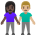 woman and man holding hands: dark skin tone, medium-light skin tone on Google