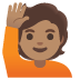 person raising hand: medium skin tone on Google