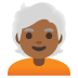 person: medium-dark skin tone, white hair on Google