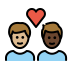 couple with heart: man, man, medium-light skin tone, dark skin tone on OpenMoji