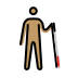 man with white cane facing right: medium skin tone on OpenMoji