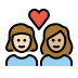 couple with heart: woman, woman, light skin tone, medium-light skin tone on OpenMoji