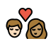 kiss: woman, man, light skin tone, medium skin tone on OpenMoji