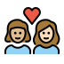 couple with heart: woman, woman, medium-light skin tone, light skin tone on OpenMoji