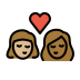 kiss: woman, woman, medium-light skin tone, medium-dark skin tone on OpenMoji