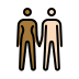 woman and man holding hands: medium-dark skin tone, light skin tone on OpenMoji