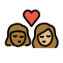 kiss: woman, woman, medium-dark skin tone, medium-light skin tone on OpenMoji