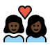 couple with heart: woman, woman, dark skin tone on OpenMoji