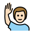man raising hand: light skin tone on OpenMoji