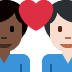 couple with heart: man, man, dark skin tone, light skin tone on Twitter/X