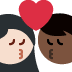 kiss: woman, man, light skin tone, dark skin tone on Twitter/X
