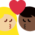 kiss: woman, man, medium-light skin tone, dark skin tone on Twitter/X