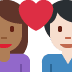 couple with heart: woman, man, medium-dark skin tone, light skin tone on Twitter/X