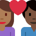 couple with heart: woman, man, medium-dark skin tone, dark skin tone on Twitter/X