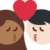 kiss: woman, man, medium-dark skin tone, light skin tone on Twitter/X