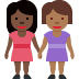 women holding hands: dark skin tone, medium-dark skin tone on Twitter/X