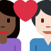 couple with heart: woman, man, dark skin tone, light skin tone on Twitter/X