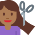 woman getting haircut: medium-dark skin tone on Twitter/X