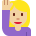 woman raising hand: medium-light skin tone on Twitter/X