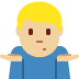man shrugging: medium-light skin tone on Twitter/X
