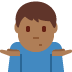 man shrugging: medium-dark skin tone on Twitter/X